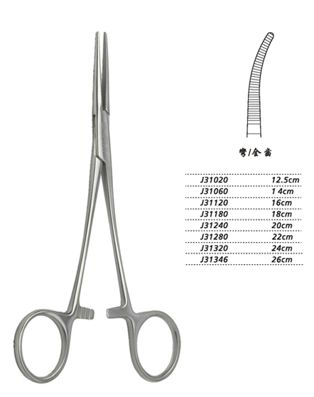 金鐘止血鉗彎全齒 J31240 20cm 彎全齒