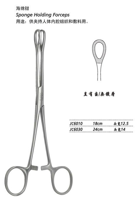 金鐘海綿鉗直有齒 JC6030 24cm 直有齒 頭寬14