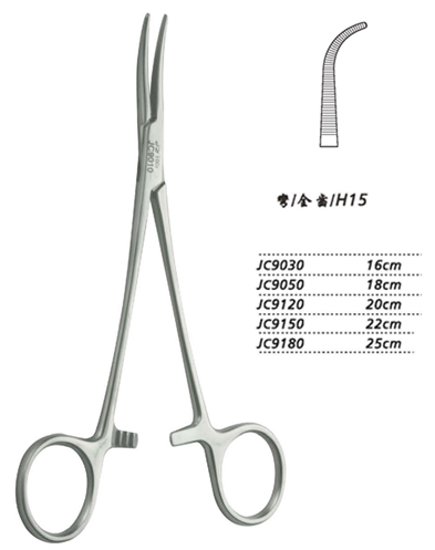 金鐘止血鉗胸腔止血鉗 JC9150 22cm 彎全齒 H15