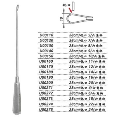 金鐘子宮刮U00110 28cm銳口5 六角柄