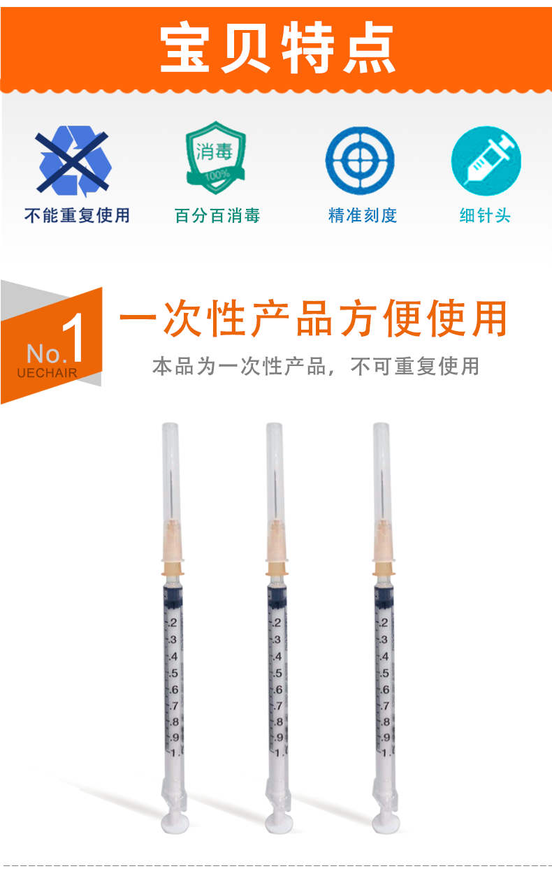 碧迪（BD）一次性使用無(wú)菌注射器 1ml（帶針）